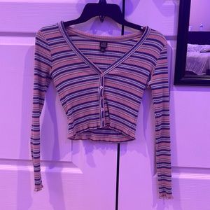 cropped striped buttoned long sleeve